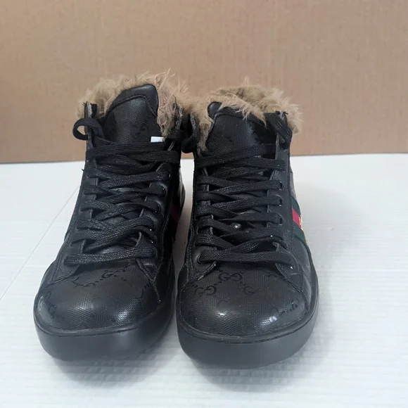 Gucci men's Ace high-top sneakers with Fur Lining Size 8.5 - Picture 2 of 11